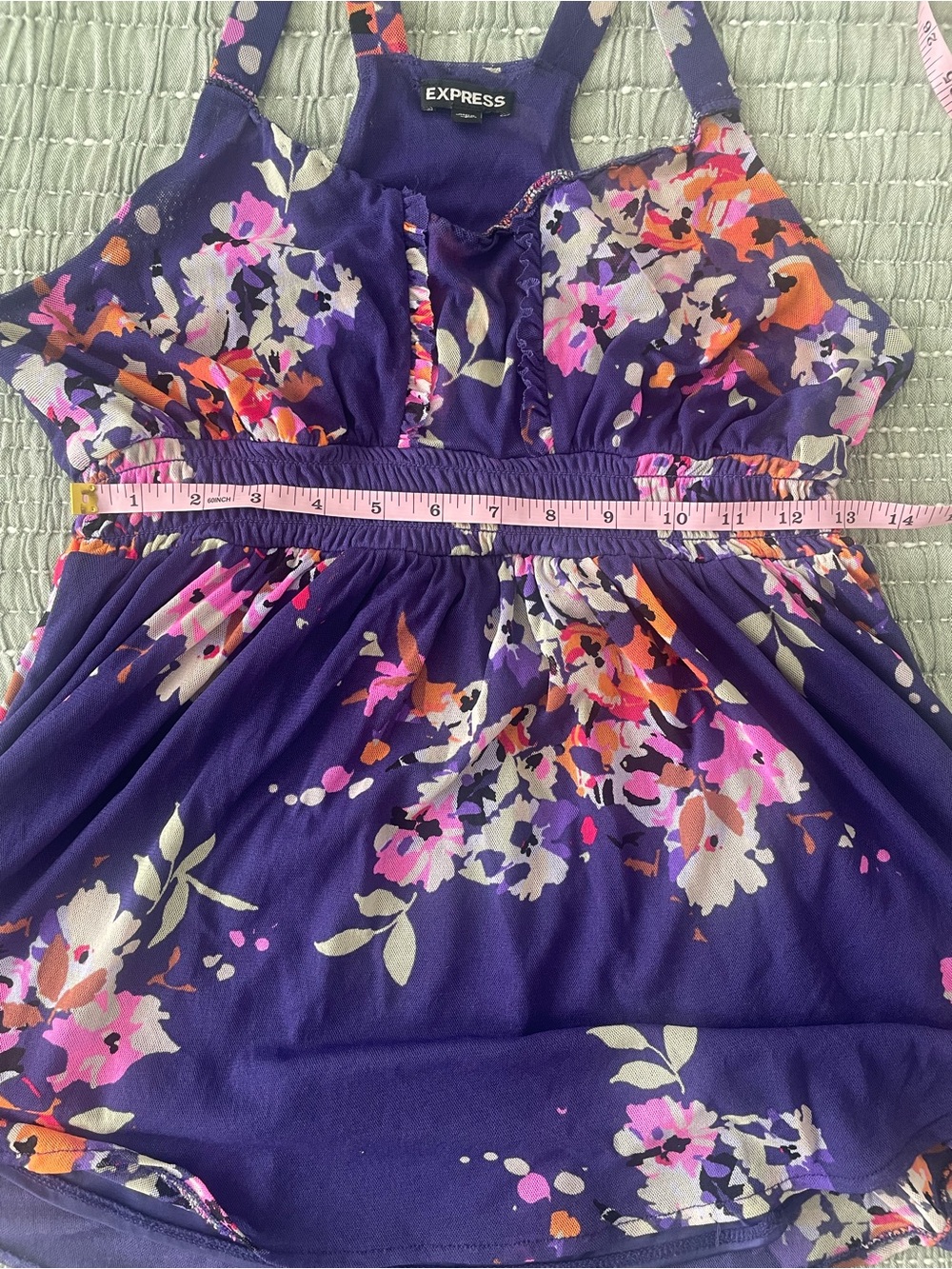 Share Express Y2K Ruffle Detail Babydoll Top Size S Purple Floral Fairy Boho - Picture 9 of 10